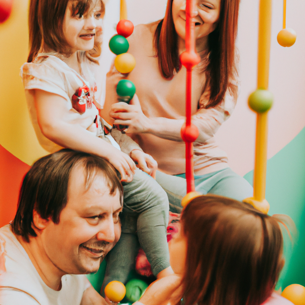Friendly support specialist at a bright preschool office desk with playful stationery and warm light